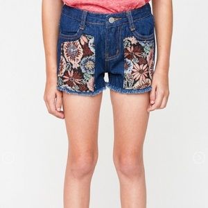 HAYDEN | GIRLS EMBROIDED DARK DENIM SHORTS